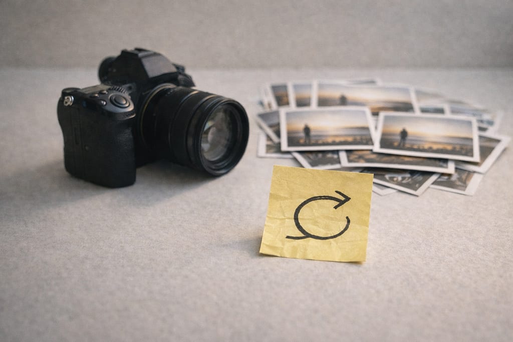 Serie di fotografie simili accanto a una fotocamera, simbolo degli errori ripetuti nell’analisi fotografica